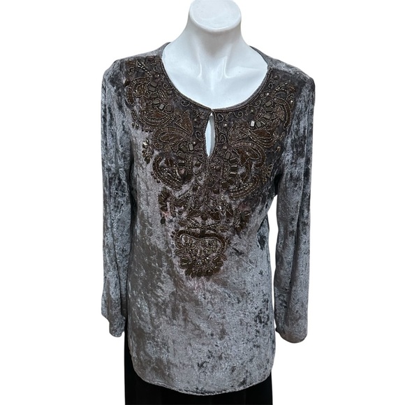 Boston Proper Metallic Gray Embellished Blouse - Picture 1 of 5